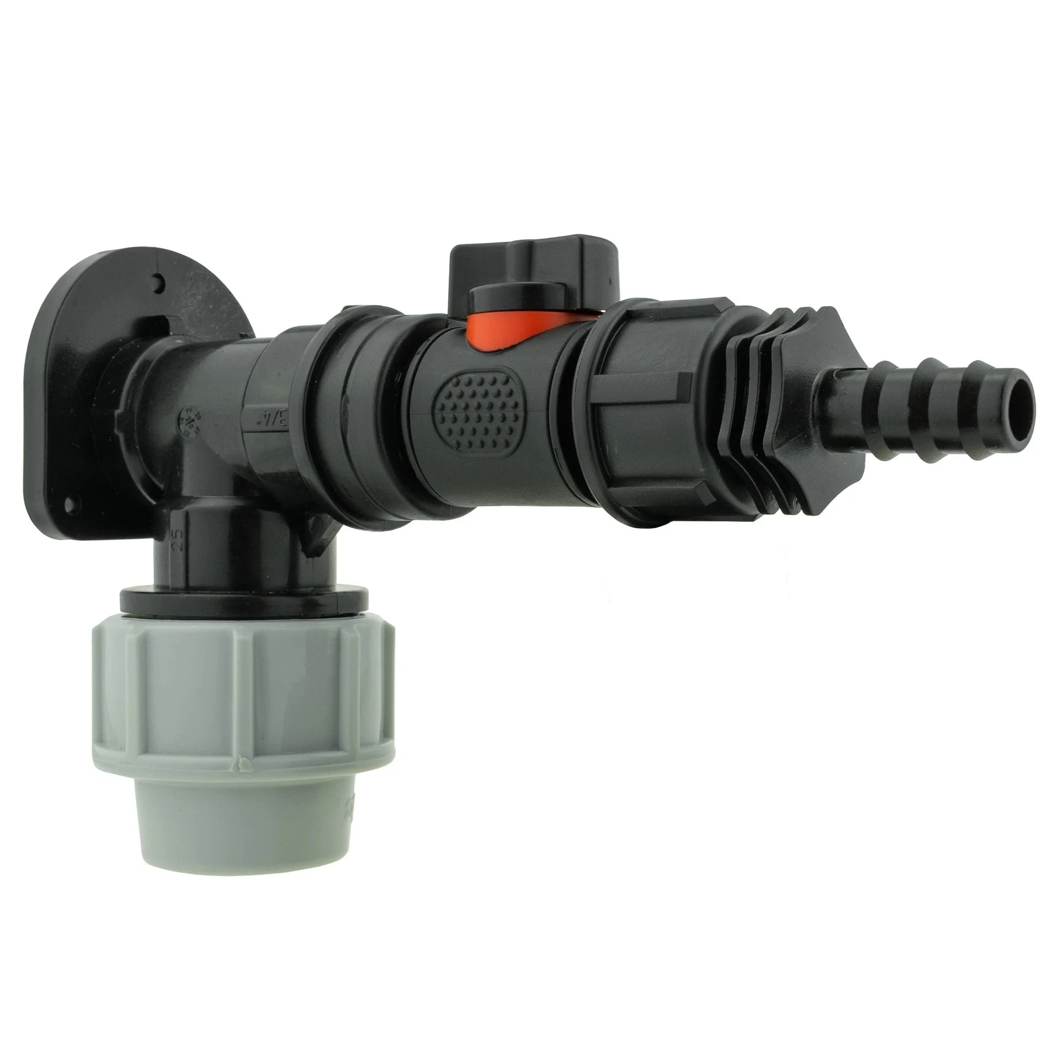 Wall Flange Kit 32mm MDPE + In-Line Valve + 1/2" Barb