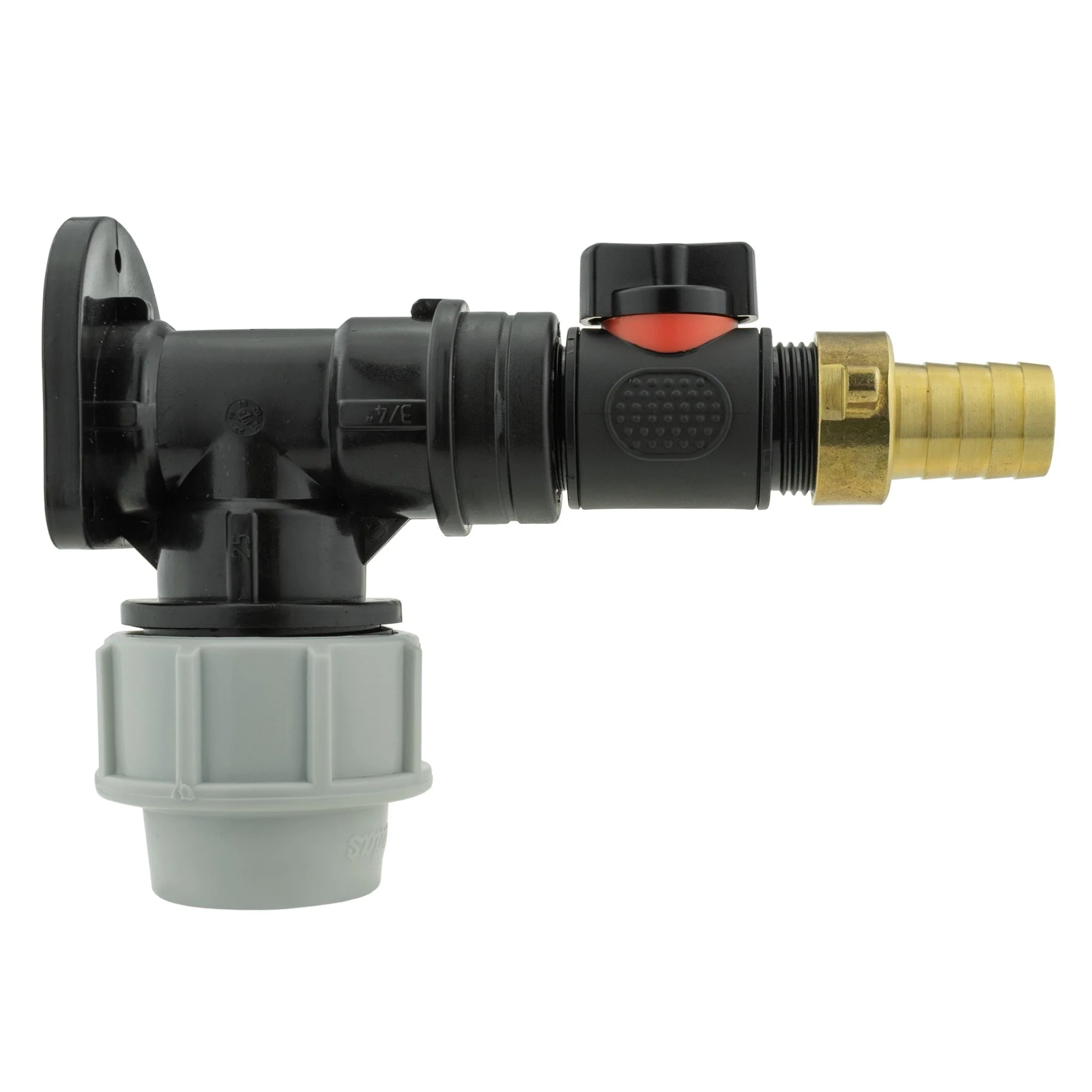 Wall Flange Kit 32mm MDPE + In-Line Valve + 19mm Brass Barb - Image 2