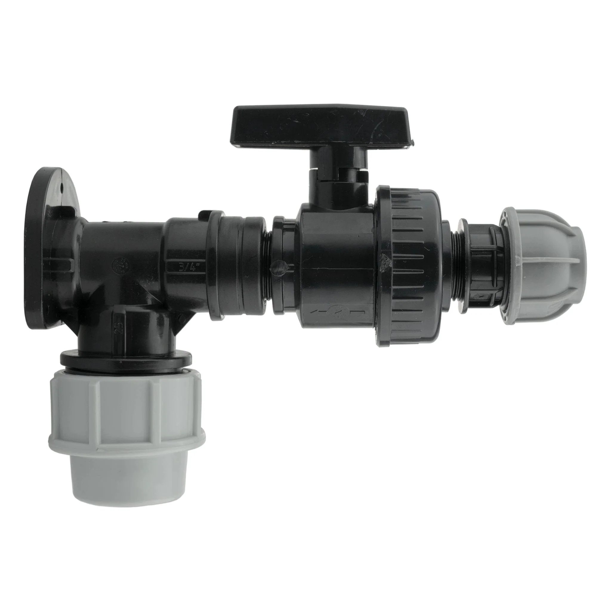 Wall Flange Kit 32mm MDPE + Large Plastic Valve & 20mm MDPE Straight
