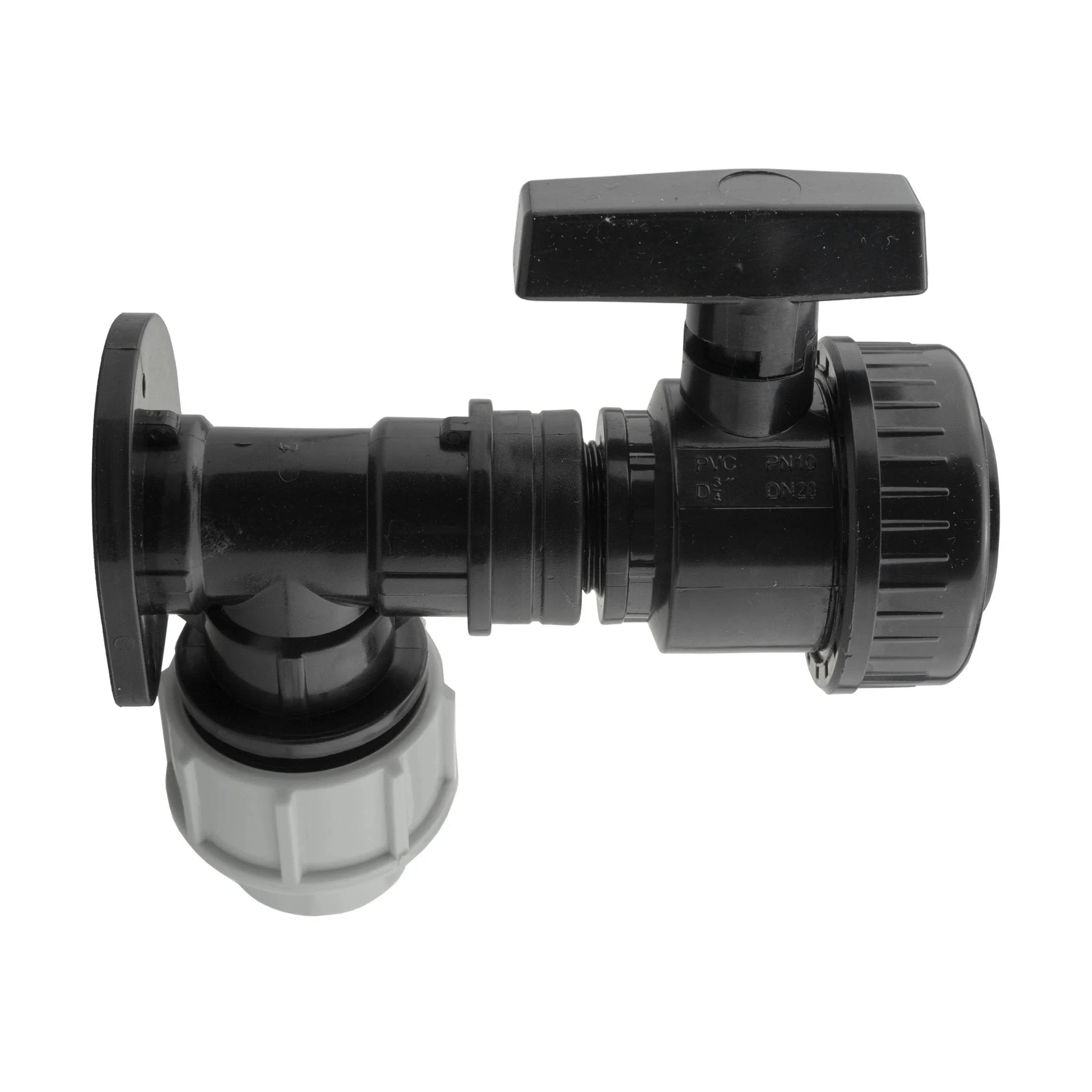 Wall Flange Kit 32mm MDPE + Large Plastic Valve 3/4" BSP - Image 2