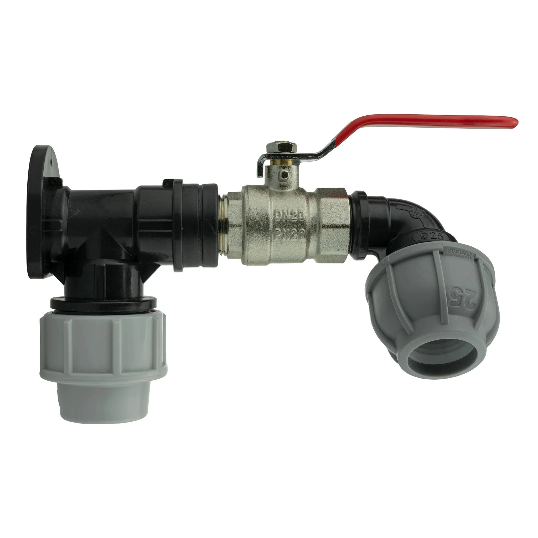 Wall Flange Kit 32mm MDPE + Lever Valve + 25mm MDPE Elbow - Image 3