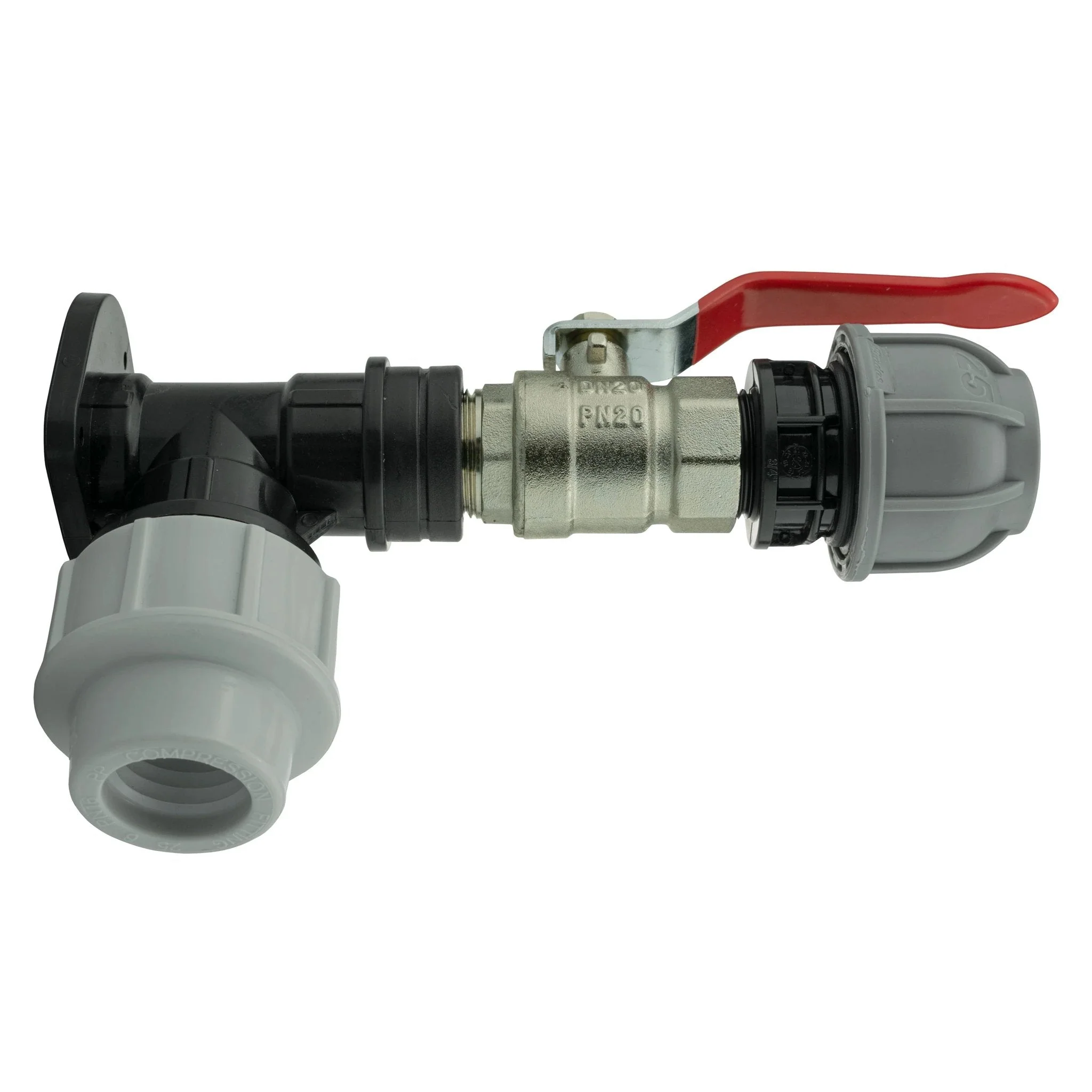 Wall Flange Kit 32mm MDPE + Lever Valve + 25mm MDPE Straight - Image 2