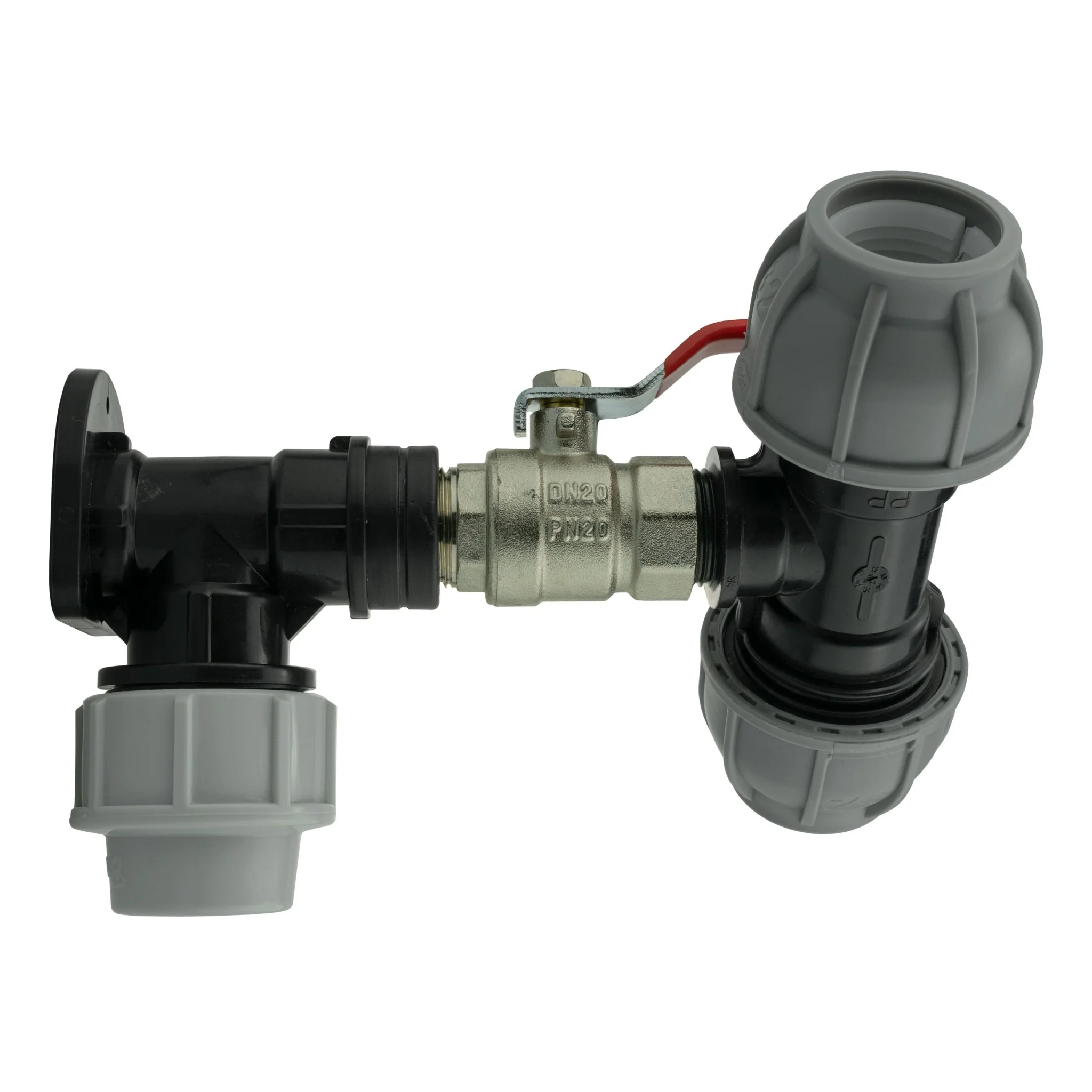 Wall Flange Kit 32mm MDPE + Lever Valve + 32mm MDPE Tee - Image 2