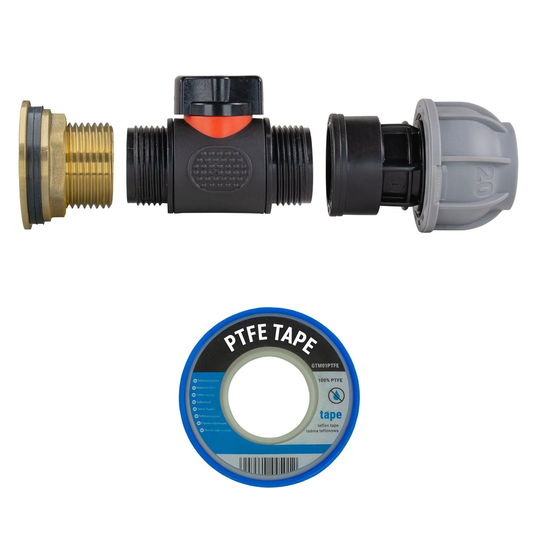 Water Butt Brass Kit 1" with In-Line Valve + 20mm MDPE - Image 10