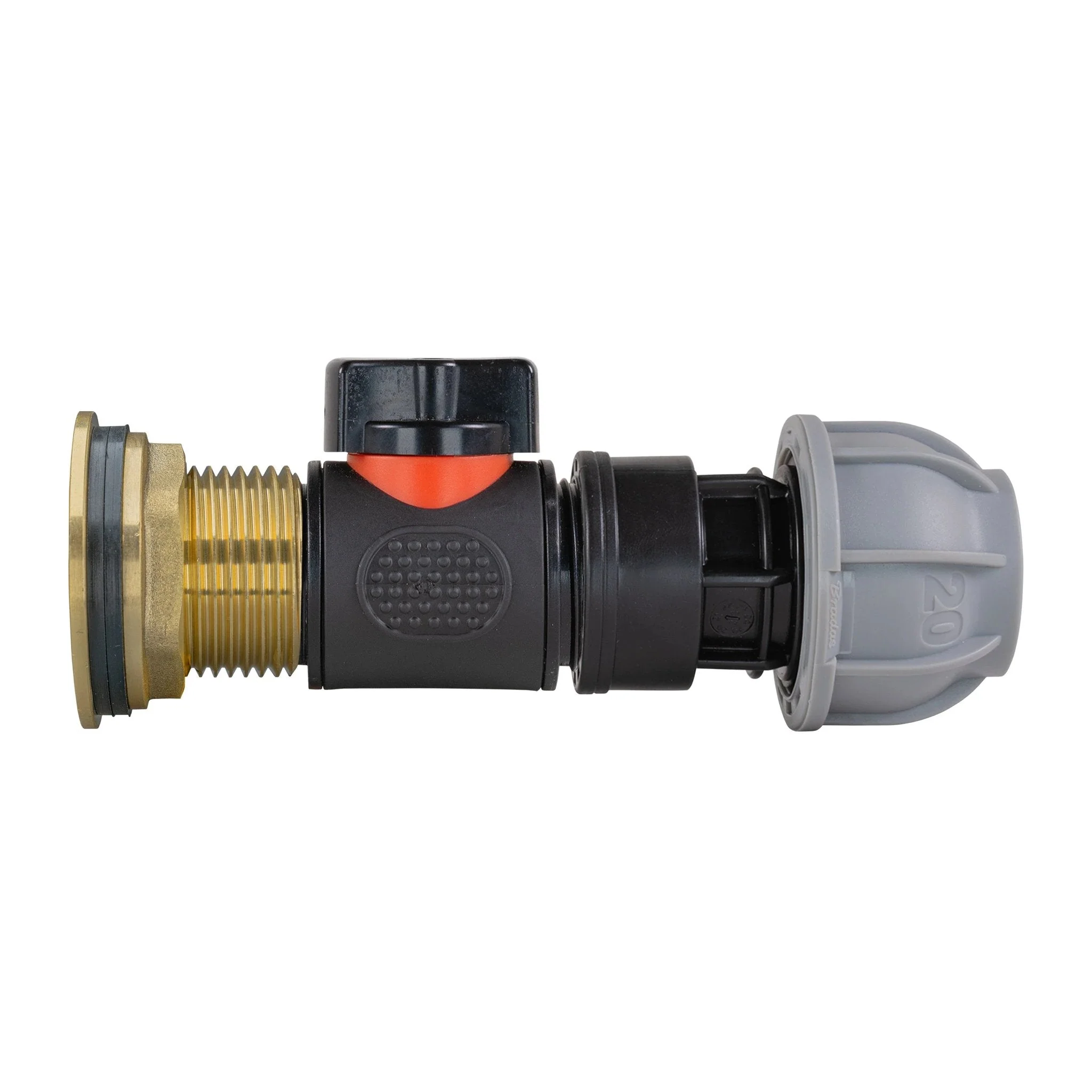 Water Butt Brass Kit 1" with In-Line Valve + 20mm MDPE and Drill Bit - Image 2