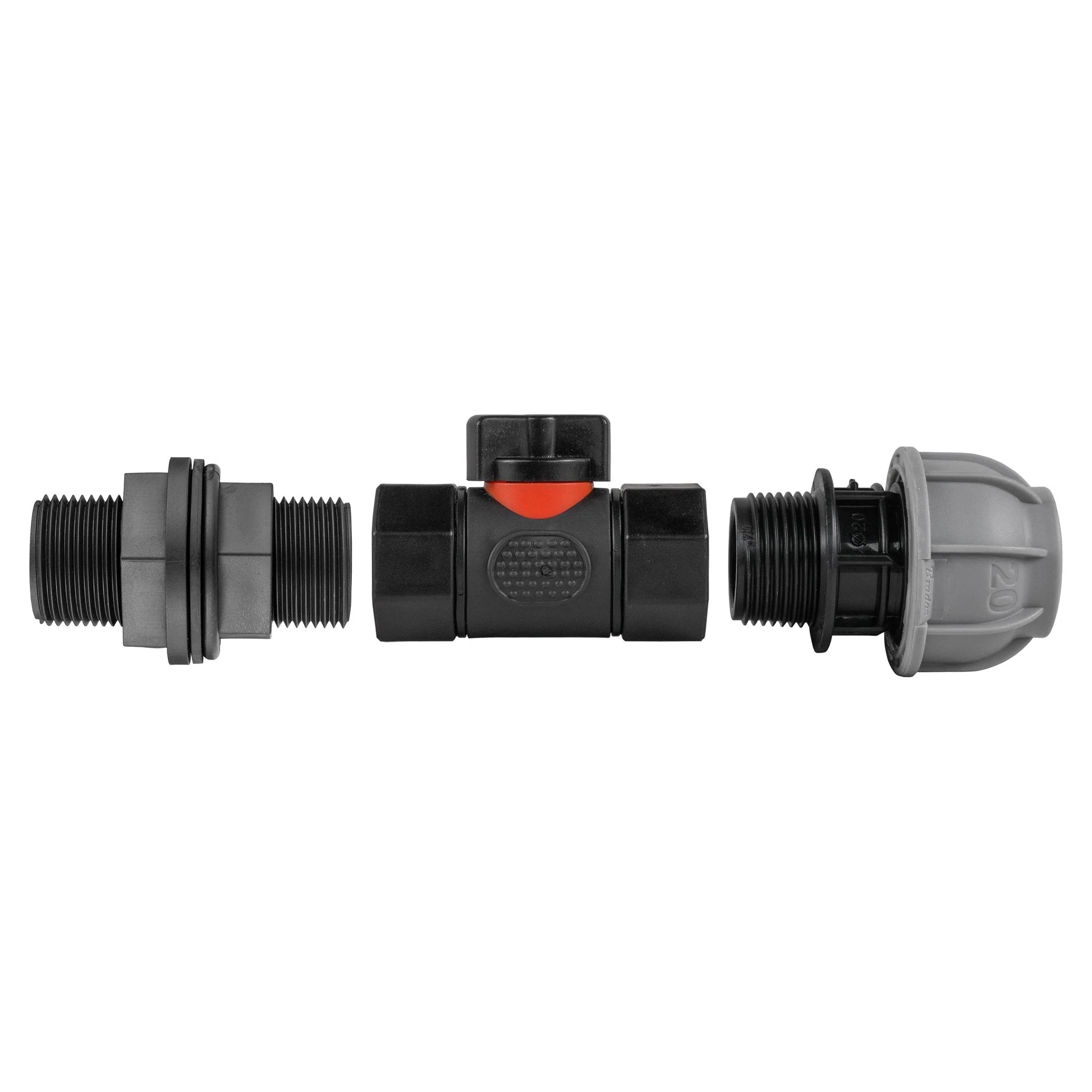 Water Butt Connector 3/4" BSP with In-Line BSPF Valve and 20mm MDPE Straight - Image 4